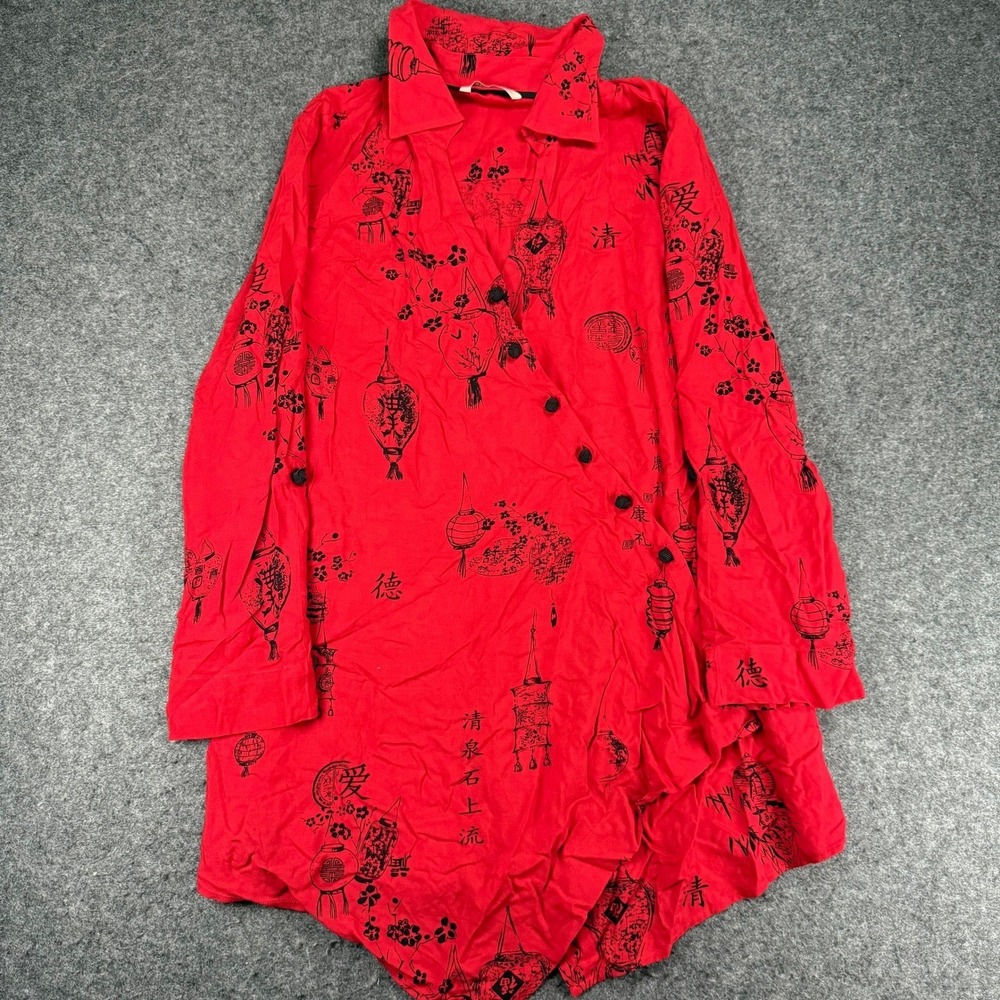 Soft‎ Surroundings Red Asian Inspired Lanterns Button Up Tunic Shirt MEDIUM